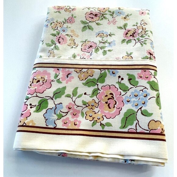 Vintage 1980s pillowcase, beige, pink pastel floral, single pillow sham - Picture 8 of 8